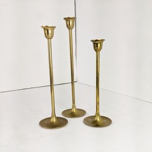 Set of 3 Brass Candlestick Holders Taper Vintage
